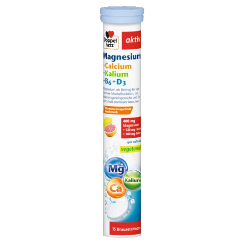 Abbildung der Produktverpackung Doppelherz aktiv Magnesium + Calcium + Kalium + B6 + D3 Frontansicht